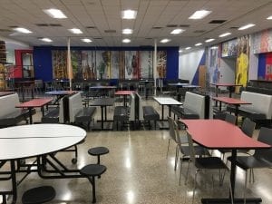 Cafeteria Tables attached stools in school