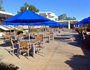 School outdoor seating - tables, chairs and umbrellas
