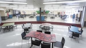 Cafeteria Tables attached stools in school